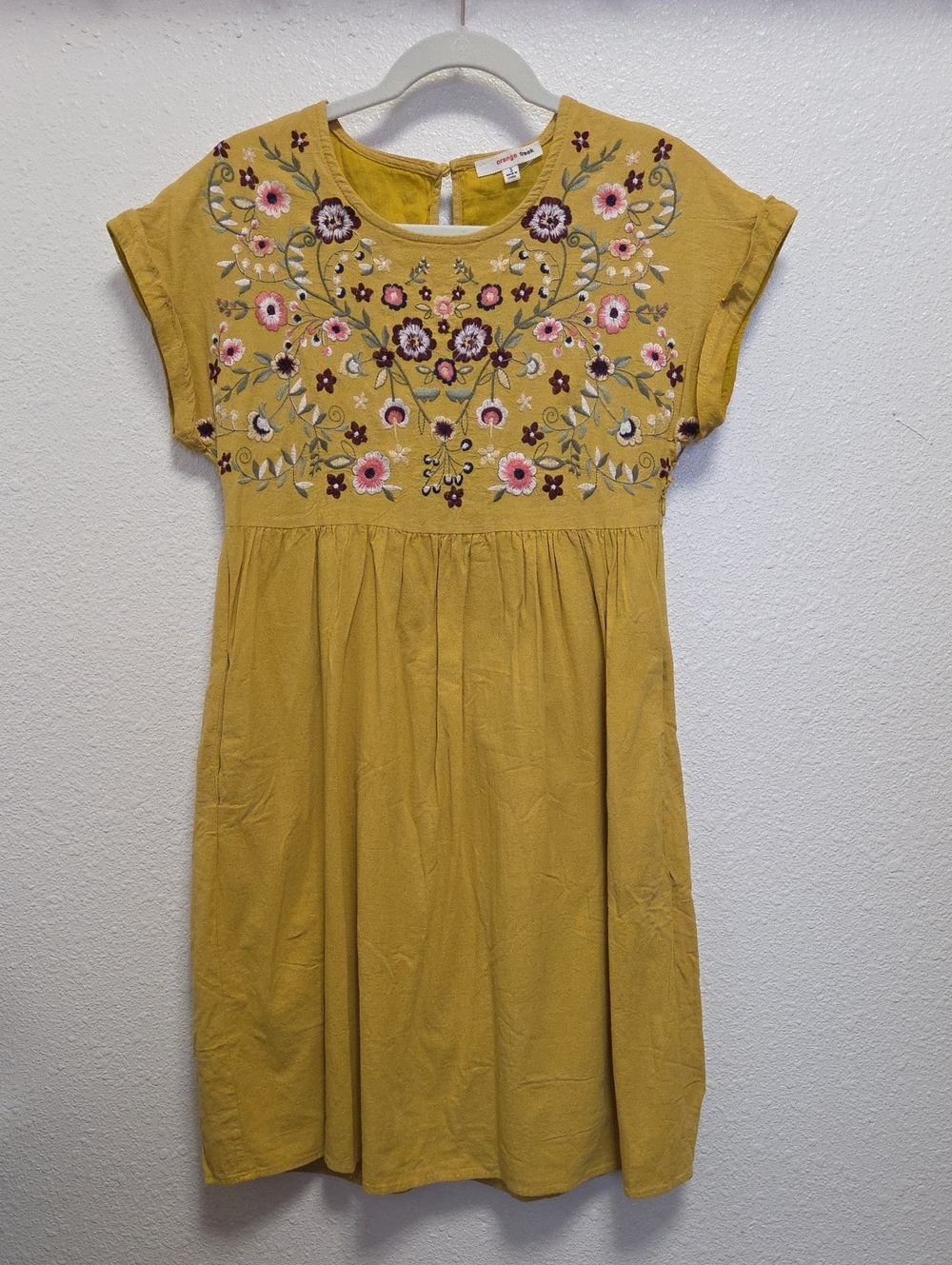 Orange Creek Anthropologies Florambroidered Mustard Yellow Dress.